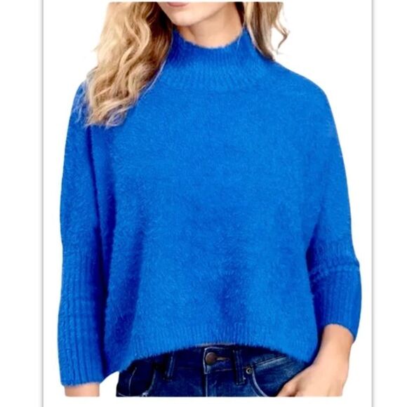 Luxury Sweater/ P• Luca Milano eyelash mock neck cropped sweater - Picture 1 of 5